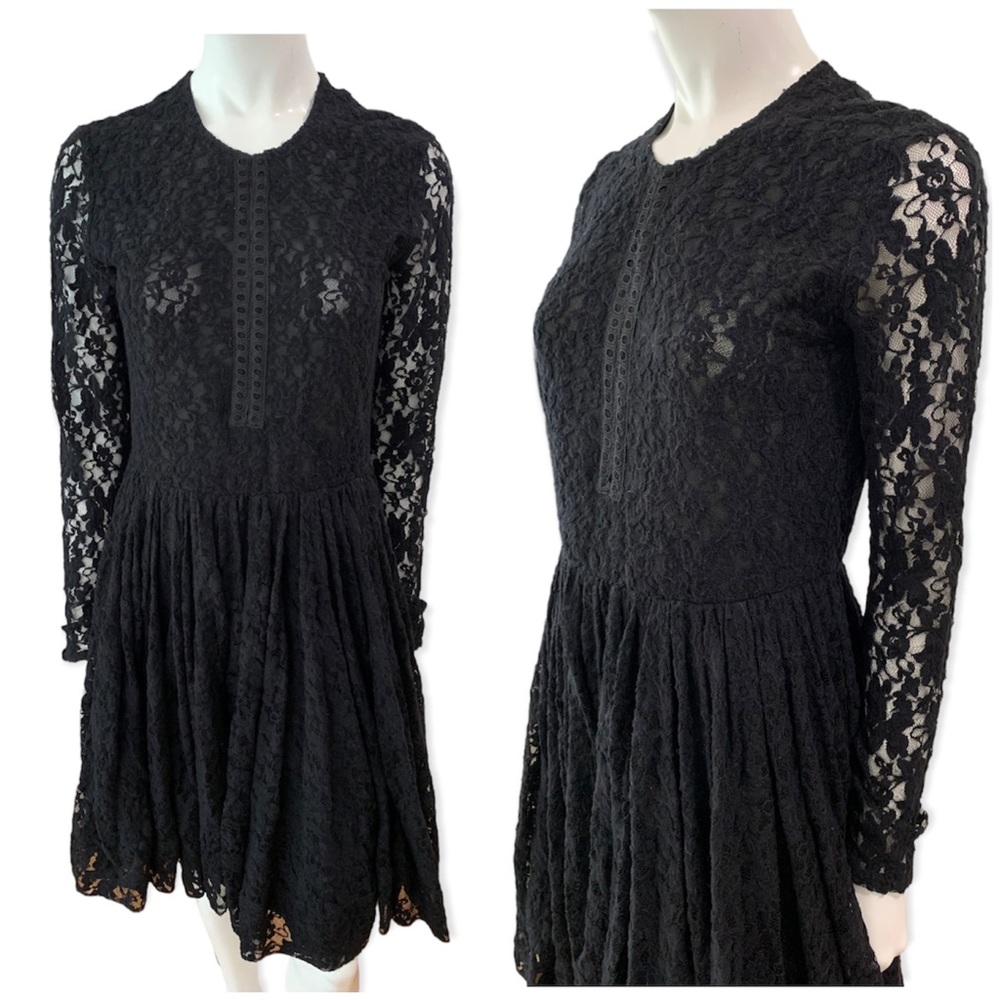 Maje Whimsigoth Black Lace Full Skirt  Dress